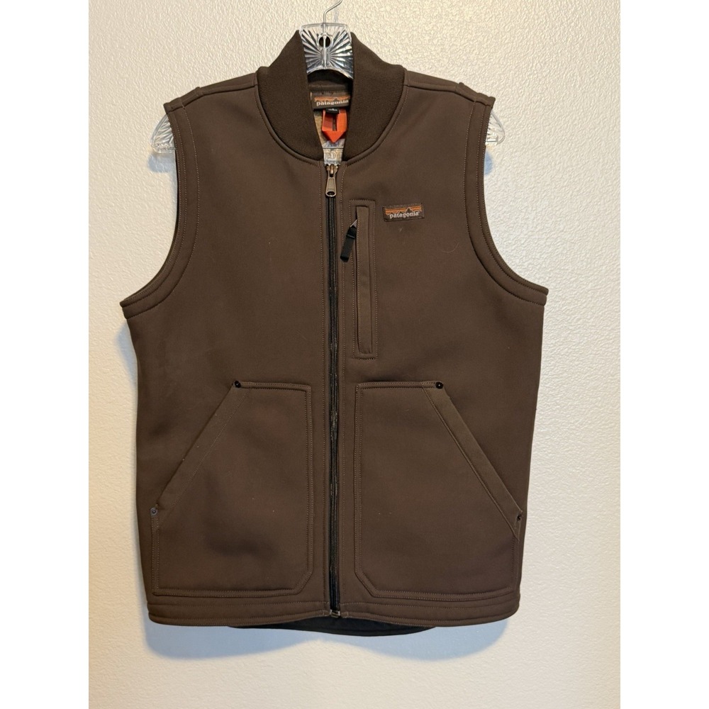 Patagonia Burly Man Vest Sz S Brown Softshell Fleece Sherpa Lined LOGO #27770
